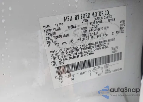 2011 Lincoln Mkx from USA, damaged, VIN 2LMDJ8JK3BBJ10104